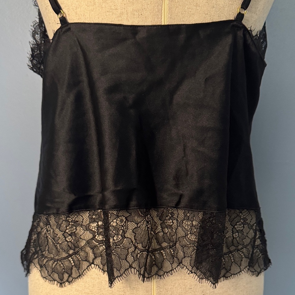 Victoria’s Secret Black Satin & Eyelash Lace Trim Camisole Top - Large - Picture 9 of 13